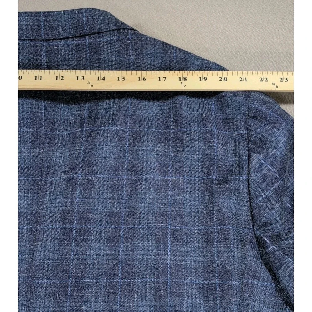 Joseph Abboud Heritage Sport Coat Mens 54R Navy Windowpane Wool Silk Linen